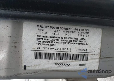 2001 Volvo S80 2.9 из США, поврежденный, VIN YV1TS94D311183313